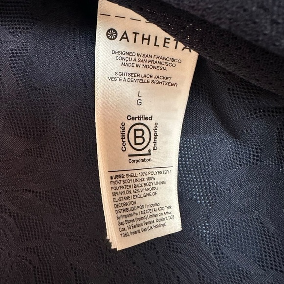 Athleta Sightseer Lace Jacket Navy Blue Floral Mesh Zip Bomber Windbreaker Large - Picture 10 of 14